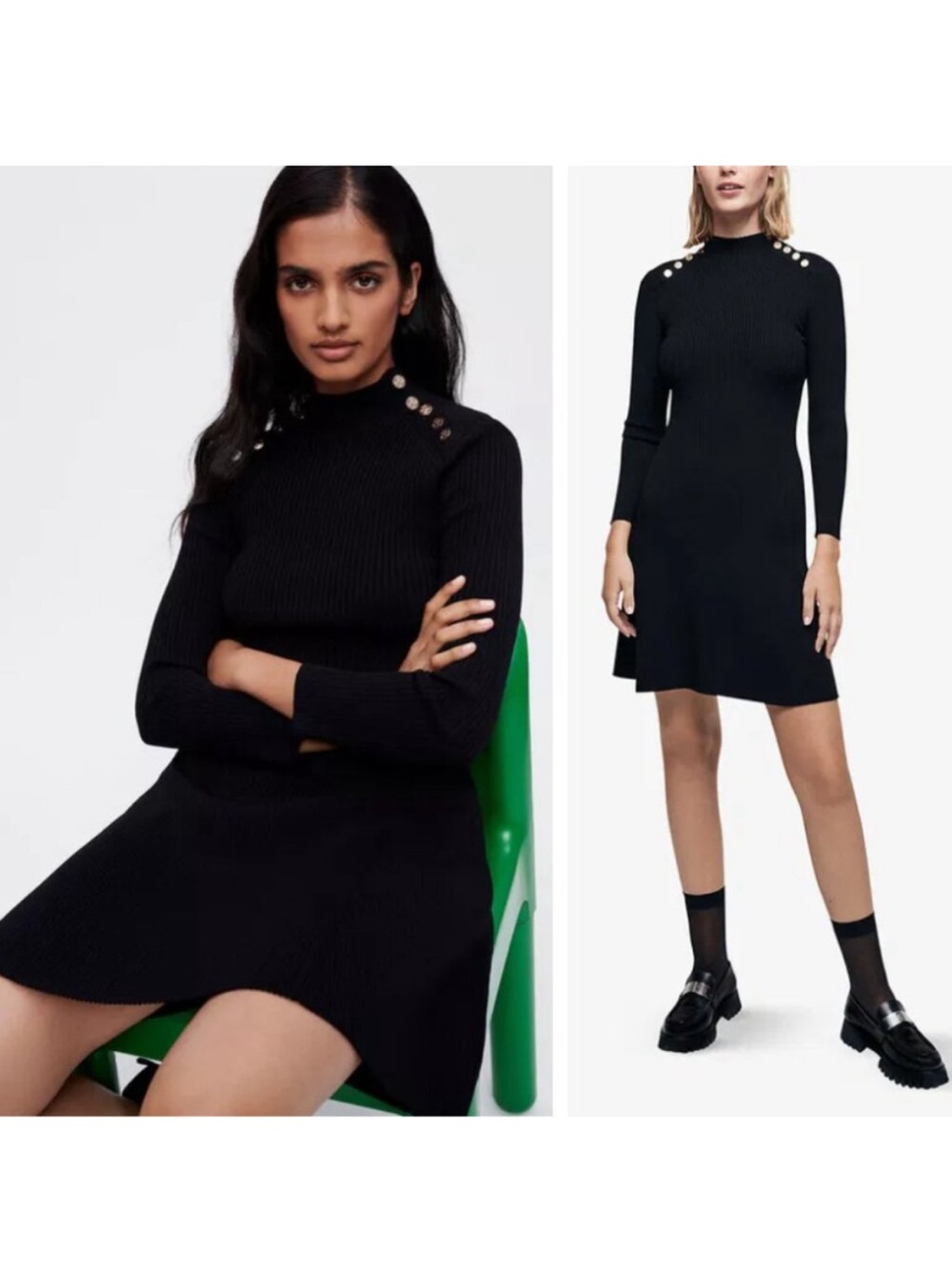 Maje Roseo Ribbed Stretch-Woven Mini Dress Black Neutral Classic Modest Career